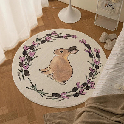 Cartoon Rabbit Fluffy Round Area Rug