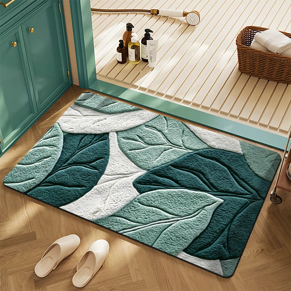 Floral Succulent 3D Embossed Non-Slip Absorbent Door Mat Bathroom Entryway Rug Home Decor