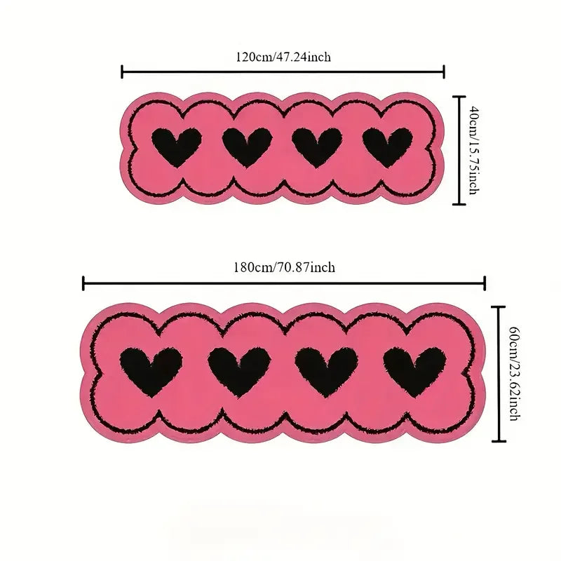VIKAMA Pink Heart-Shaped Non-Slip Bedside Runner Rug