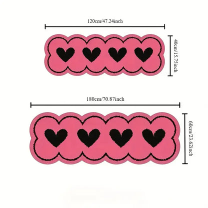 VIKAMA Pink Heart-Shaped Non-Slip Bedside Runner Rug