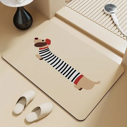 Dachshund puppy absorbent floor mat diatom mud bathroom door foot pad non-slip toilet toilet door cute foot pad