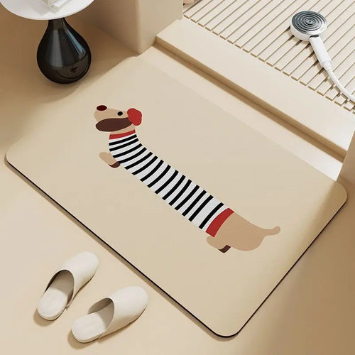Dachshund puppy absorbent floor mat diatom mud bathroom door foot pad non-slip toilet toilet door cute foot pad