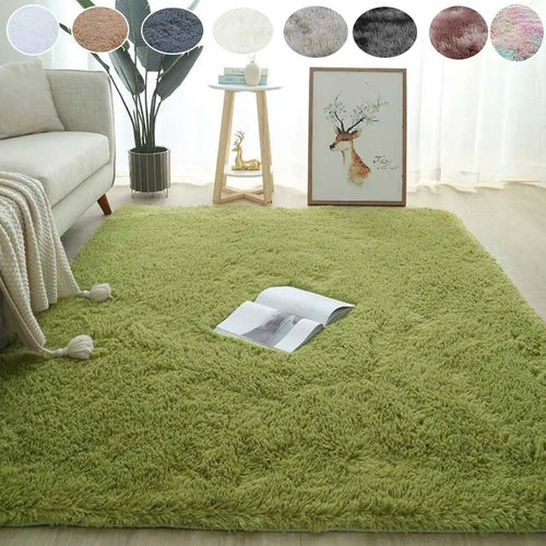 Fluffy Plush Sofa & Coffee Table Area Rug