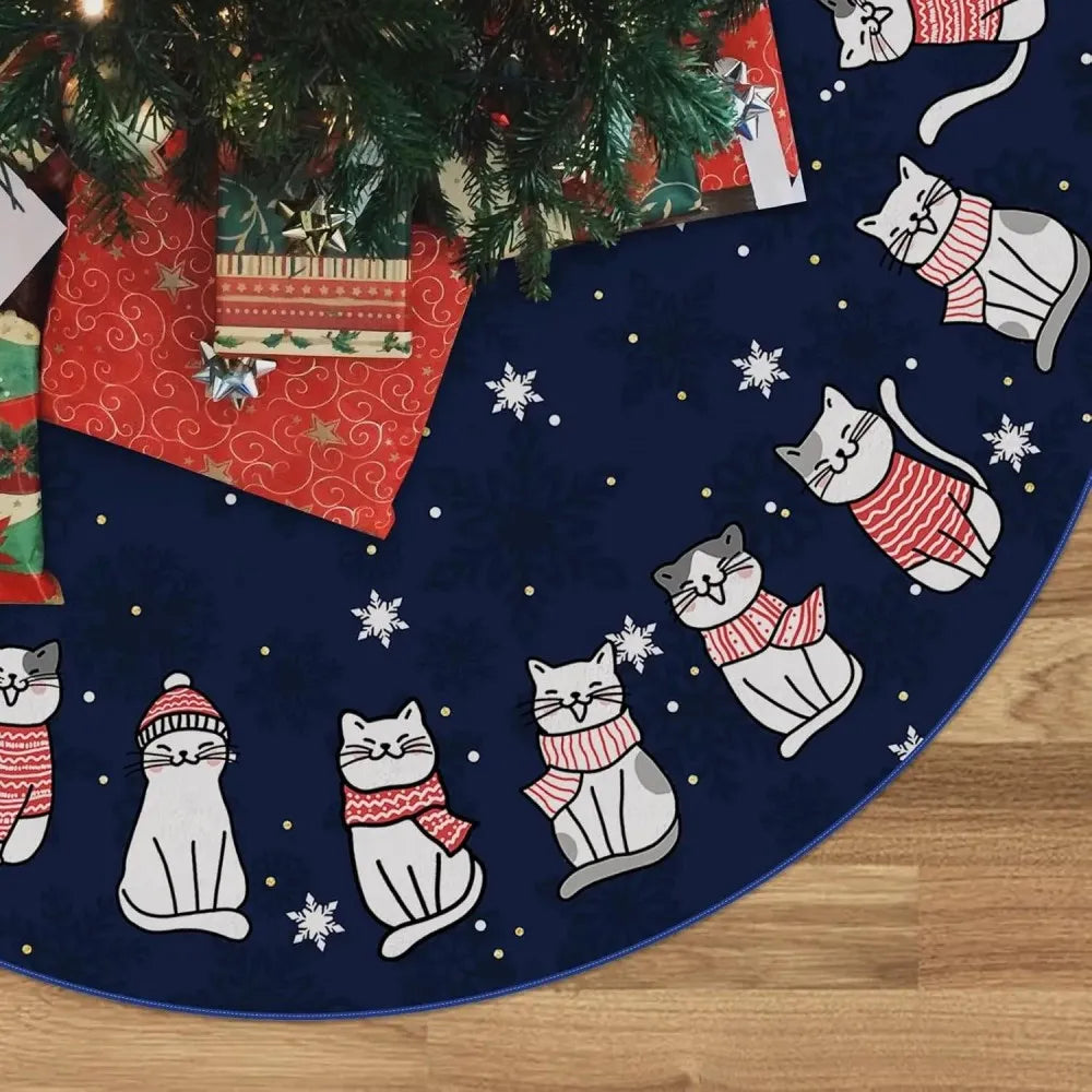 VIKAMA Black Cat Christmas Tree Skirt Pet Lover Holiday Tree Decoration Indoor Outdoor Wrap