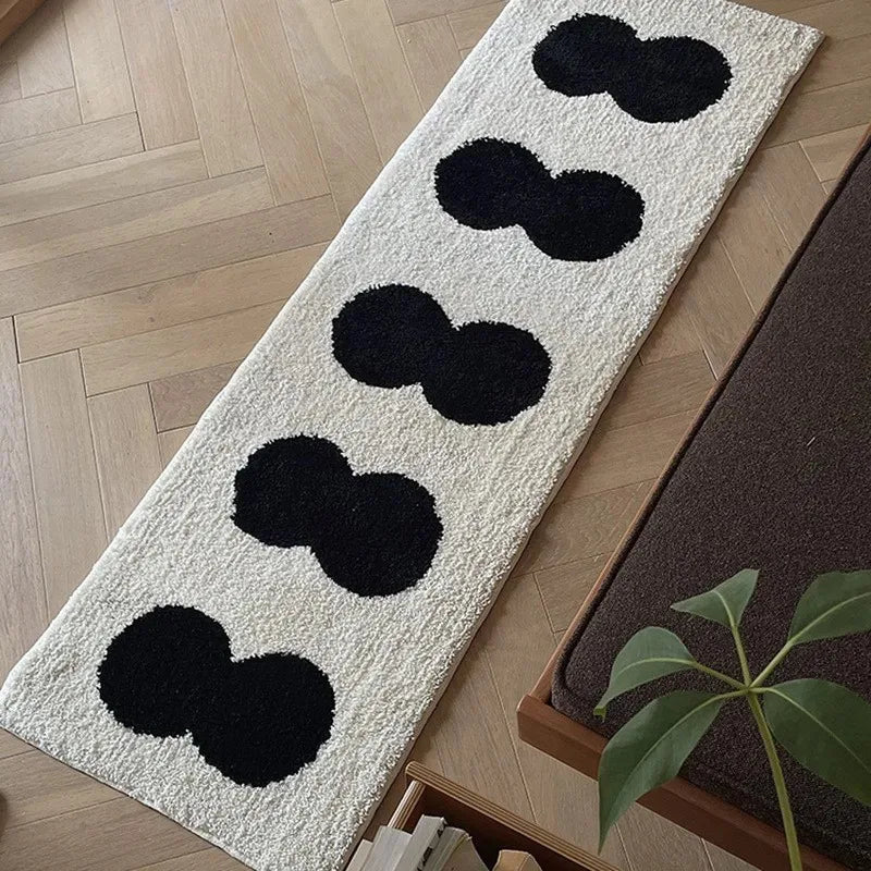 VIKAMA Black White Plush Bedside Rug Soft Bedroom Living Room Home Decor