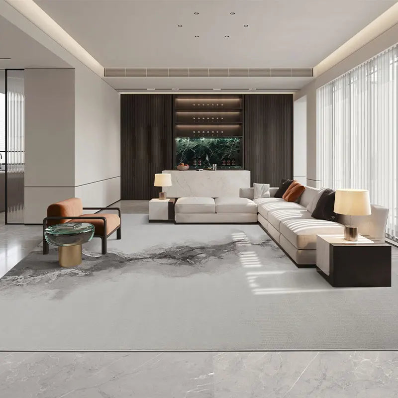 Modern Minimalist Grey Plush Washable Area Rug