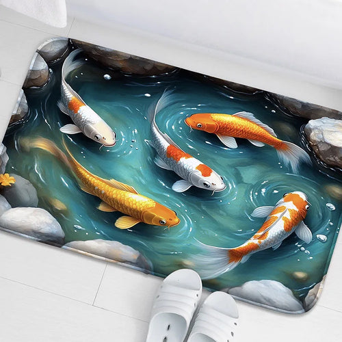 Koi Fish Print Bathroom Mat Non-Slip Absorbent Foot Rug Shower Room Door Carpet Home Decor
