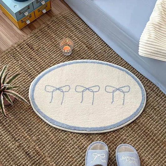 Round bow-style cashmere bedside floor mat