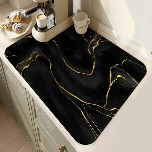 Marbled Diatomite Coffee Mat Absorbent Quick-Dry Non-Slip Kitchen Bathroom Rug