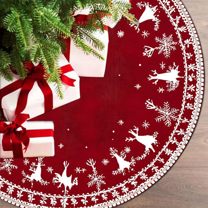 VIKAMA Christmas Tree Skirt Festive Red Reindeer Snowflake Family Living Room Christmas Tree Skirt Mat Christmas Decoration
