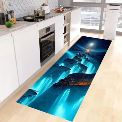 3D glowing waterfall cliff runner rug