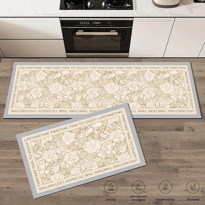 Floral Pattern Kitchen Rug Extra Thick Absorbent Non-Slip Doormat Anti-Fatigue Mat Bathroom Entrance Long Carpet Home Decor