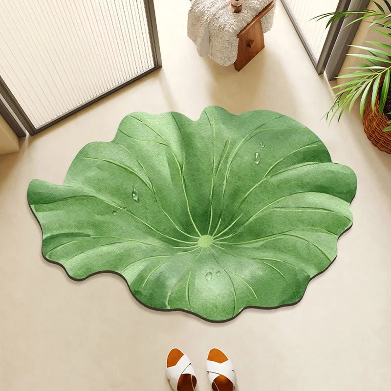 VIKAMA Green Leaf Absorbent Non-Slip Bathroom Mat