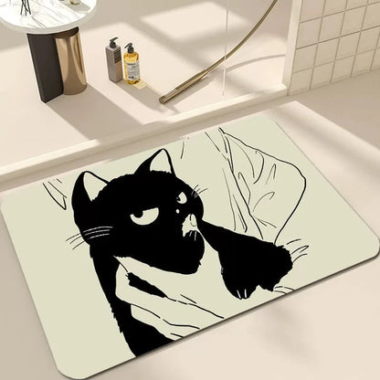 Black Cartoon Cat Welcome Door Mat Non-Slip Wear-Resistant Dirt-Resistant Rug Living Room Bedroom Home Decor