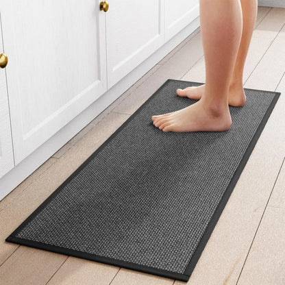 Black & gray interwoven non-slip kitchen runner mat