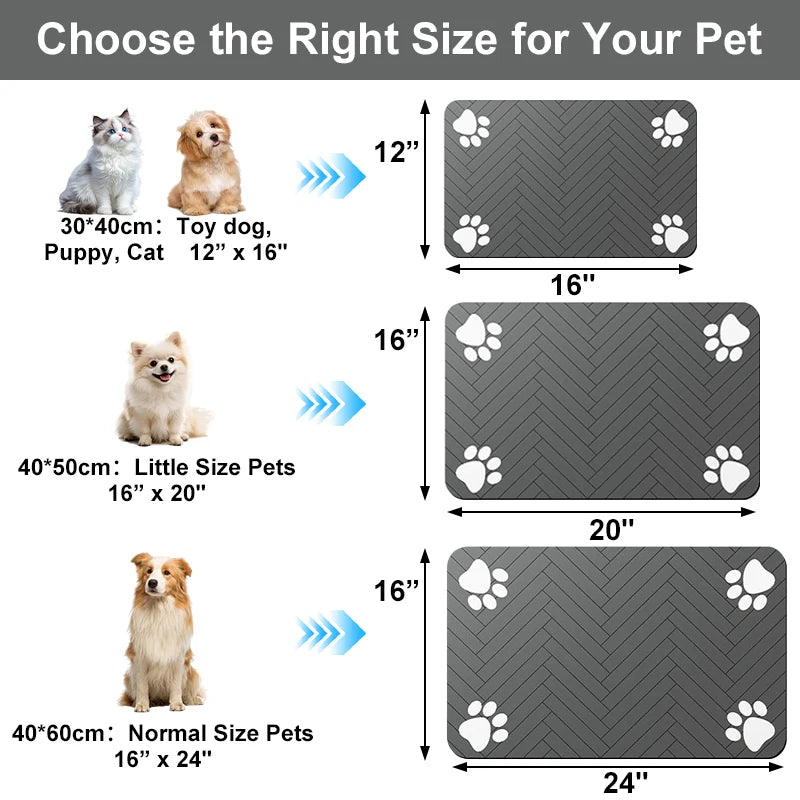 Absorbent waterproof pet feeding mat for dog and cat bowls