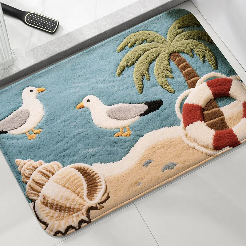 Seaside Series Bathroom Mat Non-Slip Absorbent Foot Rug Shower Room Washbasin Modern Decorative Carpet