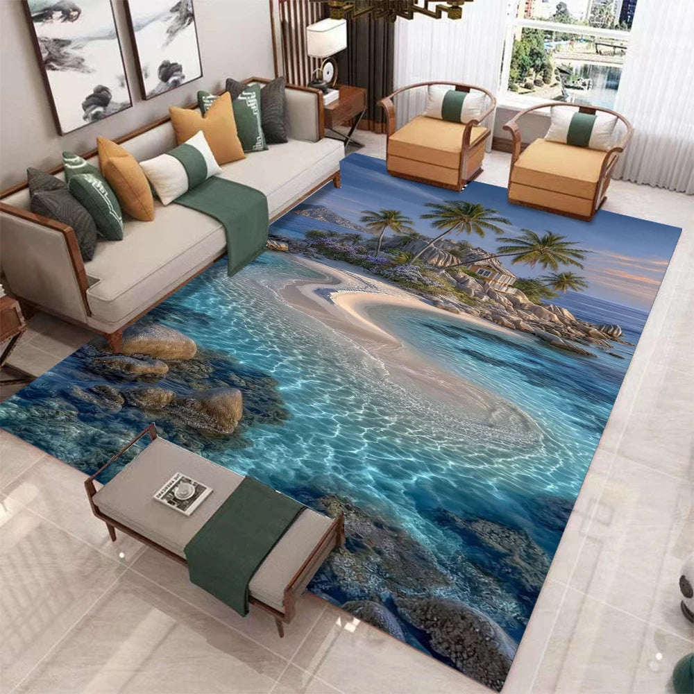 3D Santorini mountain landscape area rug