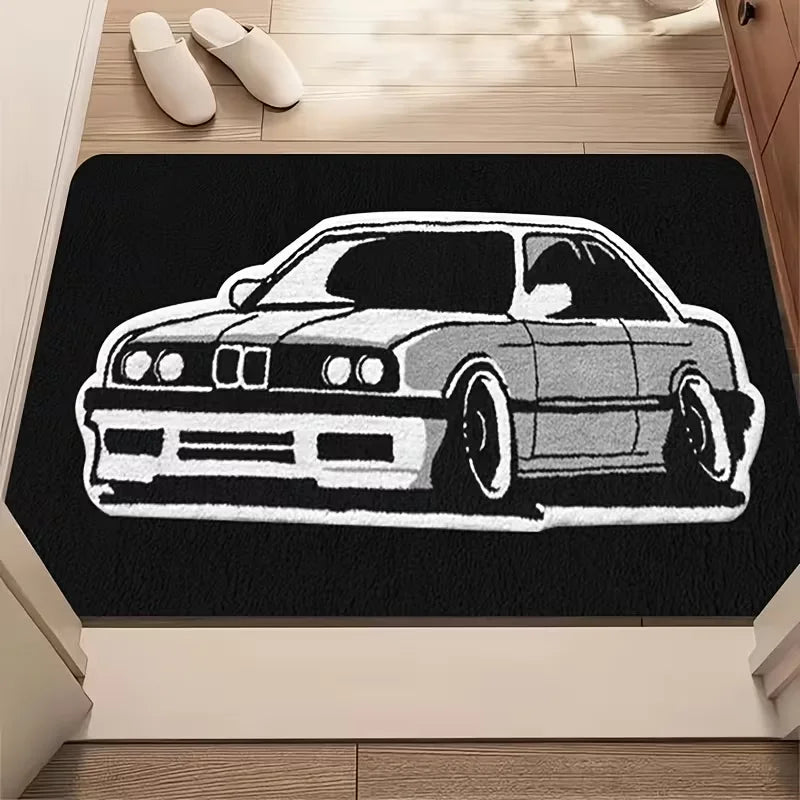 Racing car themed entryway door mat