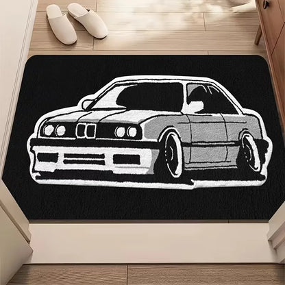 Racing car themed entryway door mat