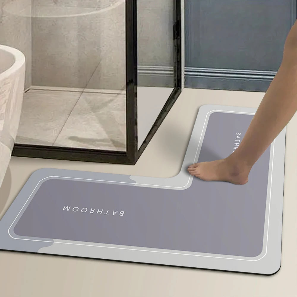 Minimalist Diatomaceous Earth L-Shaped Bathroom Floor Mat Non-Slip Absorbent Shower Door Mat