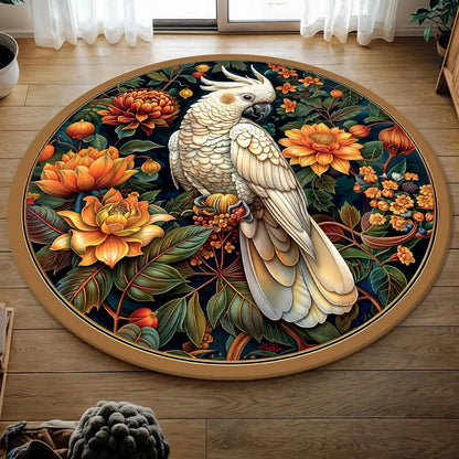 Boho Cockatoo Floral Round Rug