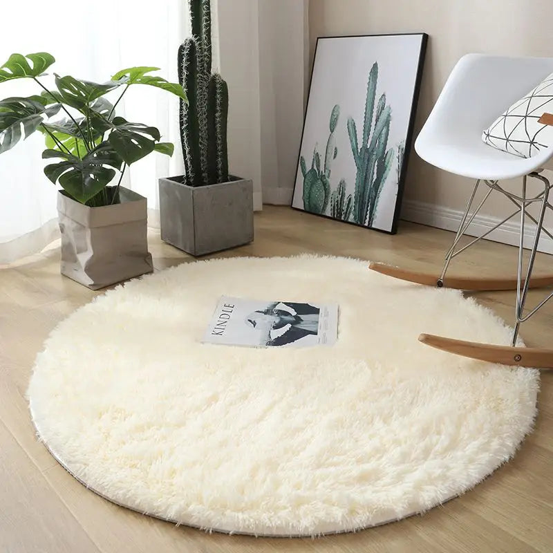 Plush Round Fluffy Non-Slip White Area Rug