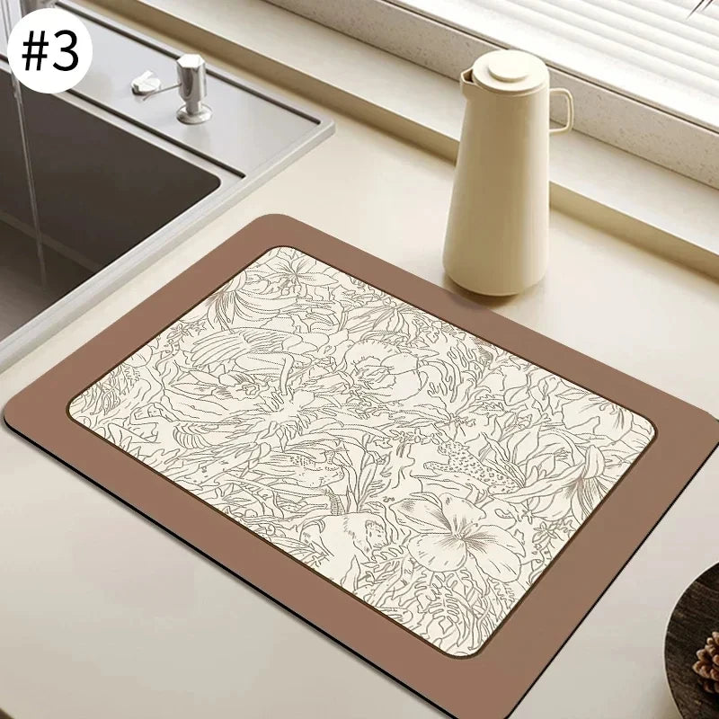 VIKAMA Black Marble Dish Drying Mat Super Absorbent Non-Slip Kitchen Counter Rug Bottle Kettle Dinnerware Bar Mat Home Decor