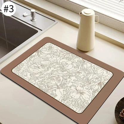 VIKAMA Black Marble Dish Drying Mat Super Absorbent Non-Slip Kitchen Counter Rug Bottle Kettle Dinnerware Bar Mat Home Decor