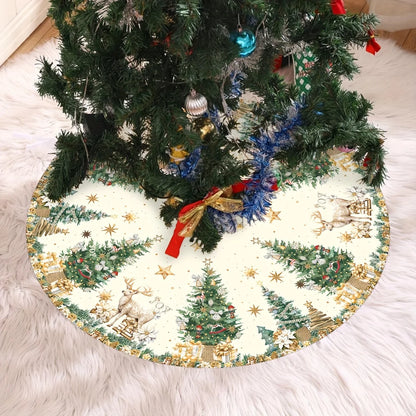 VIKAMA Christmas Tree Skirt Reindeer Holiday Rug
