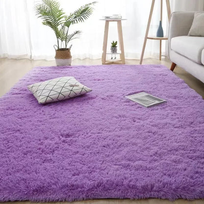 Black fluffy shaggy plush area rug