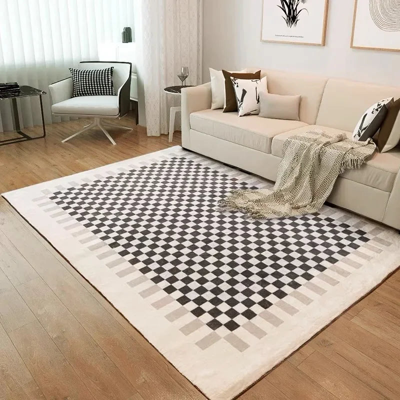Retro Checkerboard Fluffy Plush Area Rug