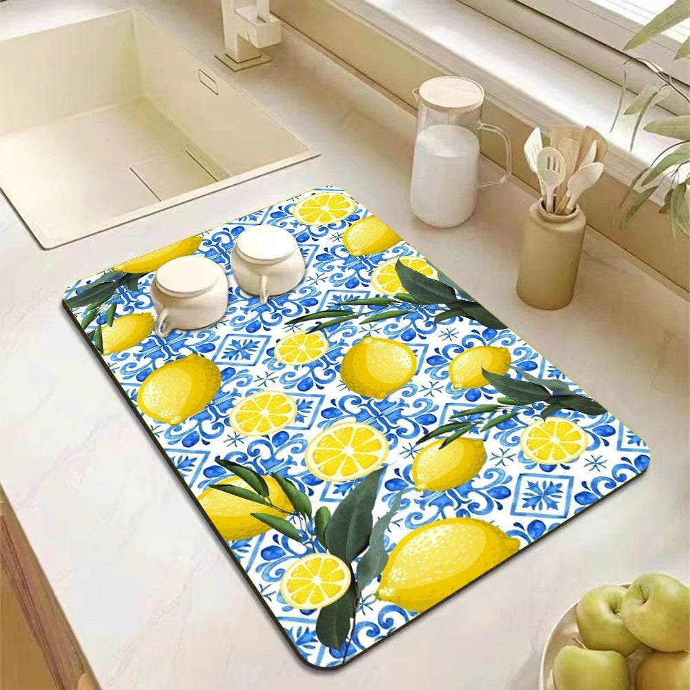 Lemon Rubber Kitchen Drying Mat
