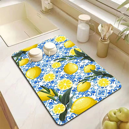 Lemon Rubber Kitchen Drying Mat