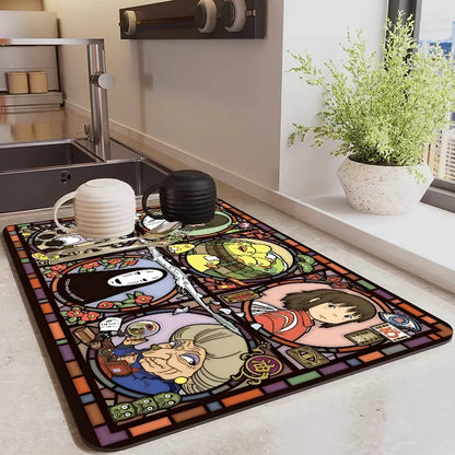VIKAMA Anime Diatomite Dish Drying Mat Quick-Dry Non-Slip Kitchen Coffee Machine Drain Rug Home Decor
