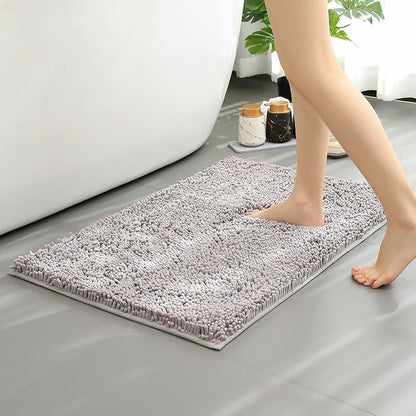 40×60cm Blue Chenille Bath Rug Soft Absorbent Non-Slip Quick-Dry Shower Carpet Machine Washable Bathroom Home Decor