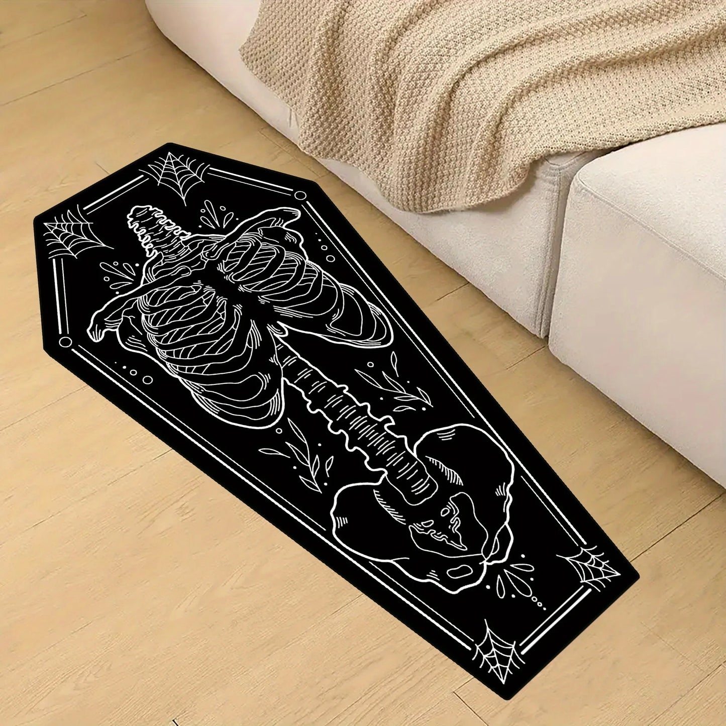 Gothic Coffin Skeleton Halloween Rug