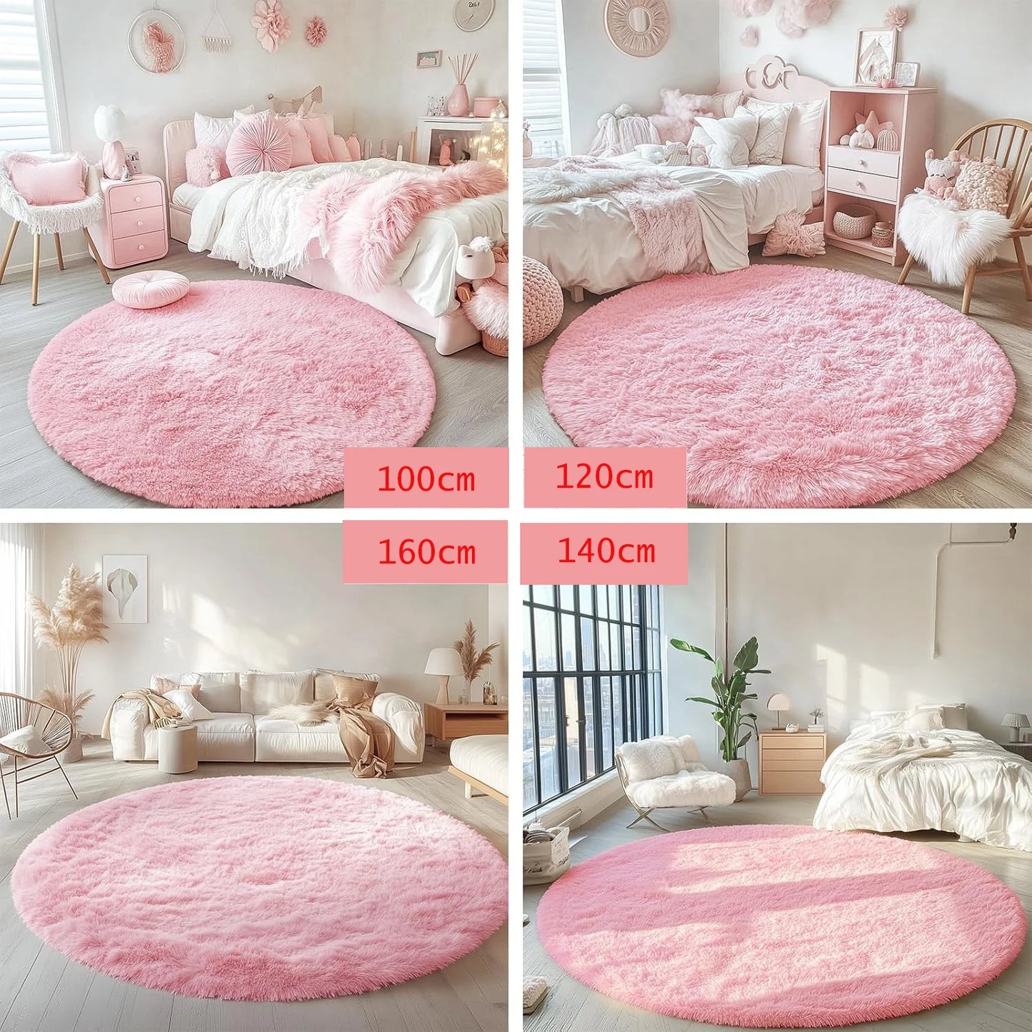 Pink Fluffy Round Girls Area Rug