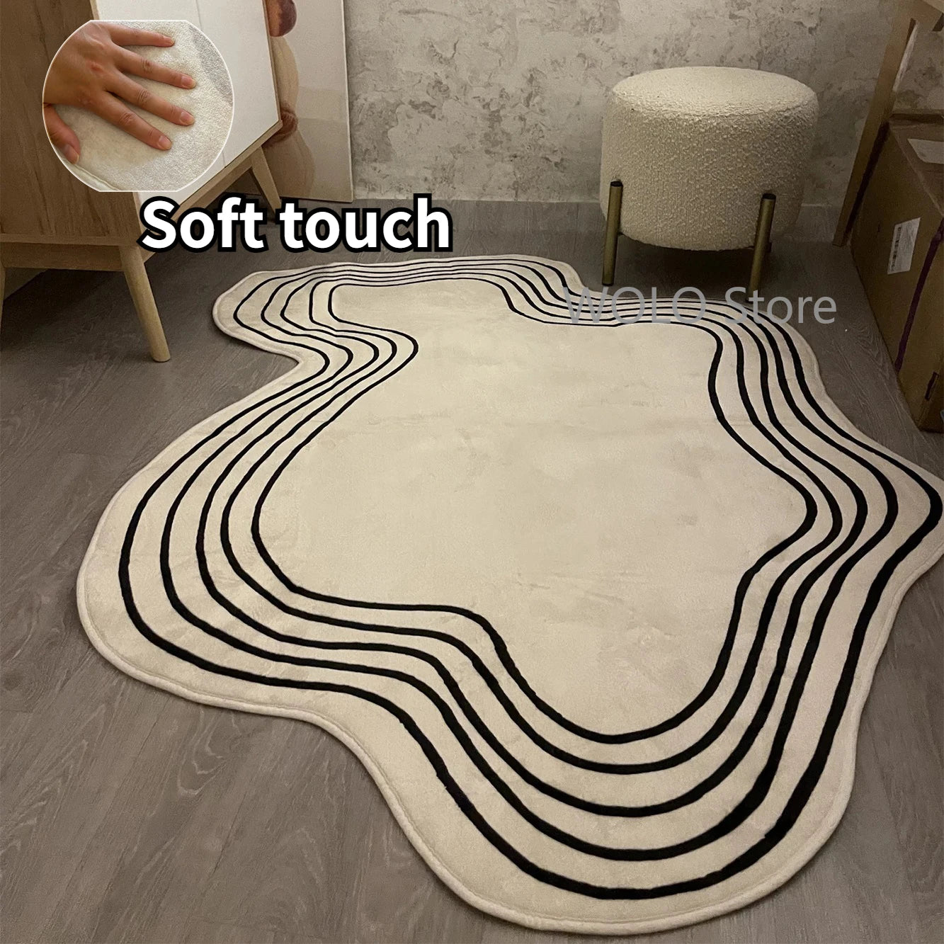 Cream Irregular Soft Fluffy Area Rug