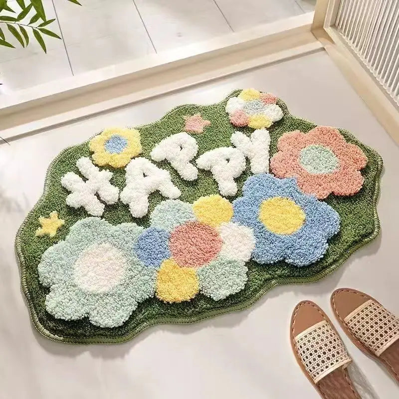Watermelon Faux Cashmere Bathroom Floor Mat Non-Slip Toilet Carpet