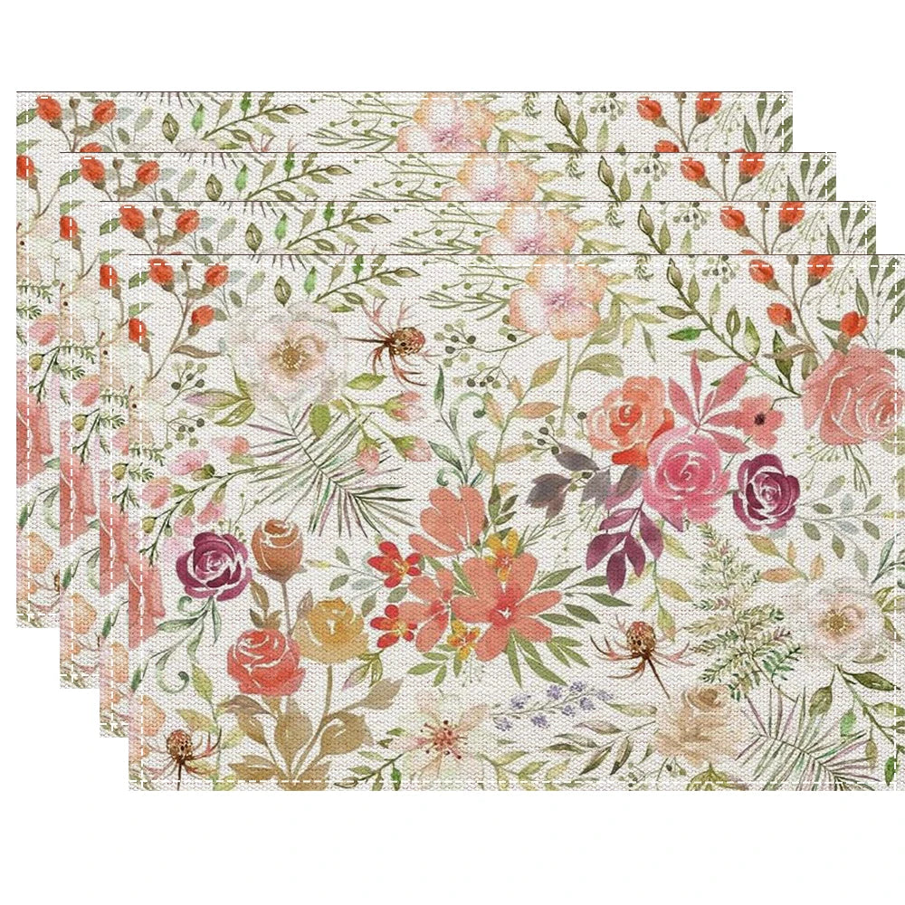 Watercolor Floral Linen Placemat Set