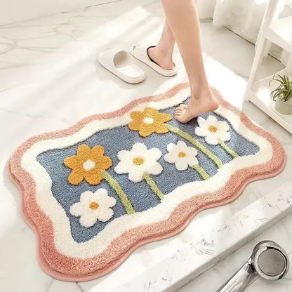 VIKAMA Floral Cashmere Rug Non-Slip Absorbent Bathroom Living Room Doormat Home Decor