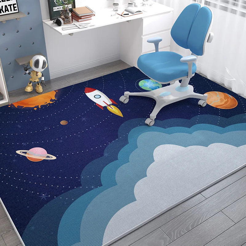 Kids Space Carpet Mat Rocket Astronaut Planets Stars Soft Non-Slip Floor Rug Children Study Room Home Decor