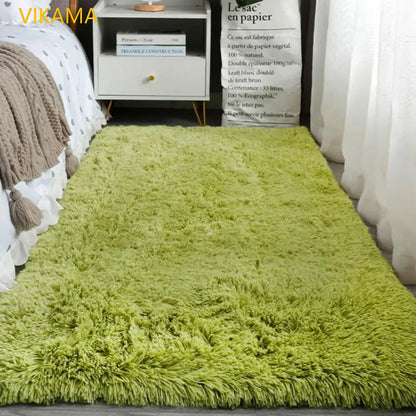 VIKAMA Silk Wool Plush Carpet Solid Color Soft High-Grade Bedroom Living Room Bed Blanket Coffee Table Mat Home Decor