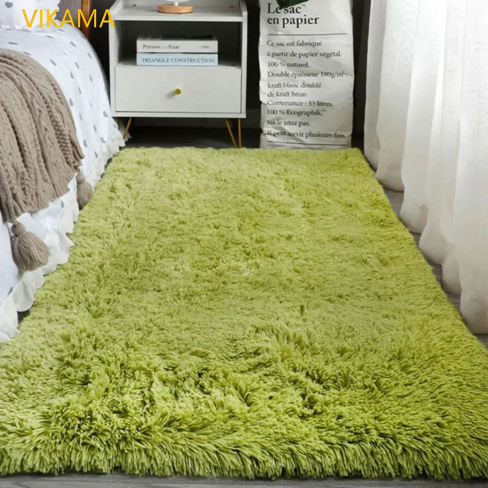 VIKAMA Silk Wool Solid Colour Rug Soft Non-Slip Washable Living Room Bedroom Bedside Sofa Mat Home Luxury Carpet