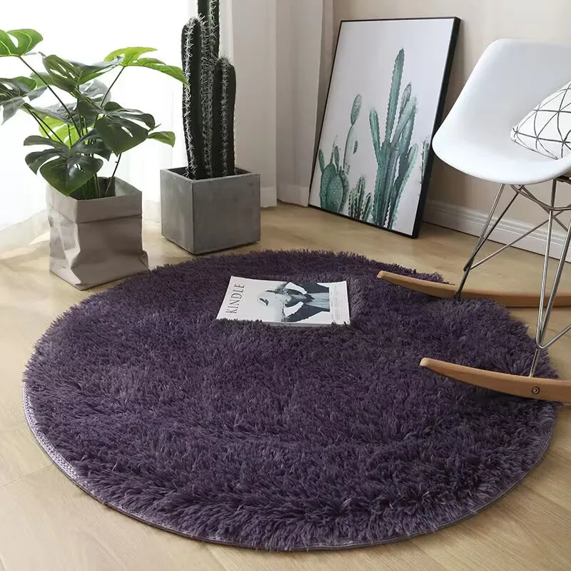 Plush Round Fluffy Non-Slip White Area Rug
