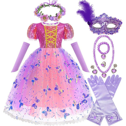 Disney Rapunzel Purple Puffy Dress With Accessories For Girls