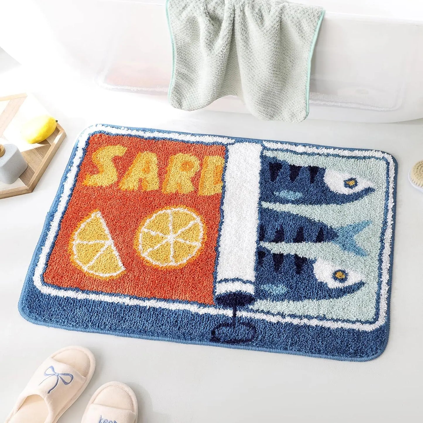 VIKAMA Cartoon Sardine Floor Mat Soft Non-Slip Kitchen Bathroom Bedroom Carpet
