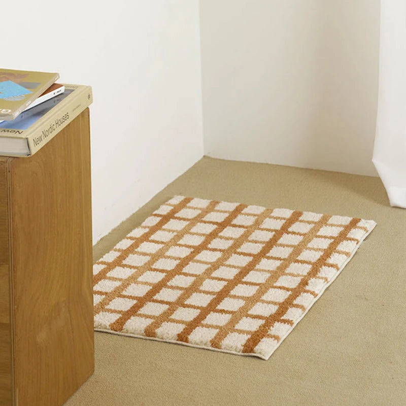 VIKAMA Korean Striped Checkered Bedroom Rug