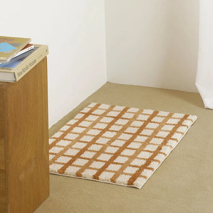VIKAMA Korean Striped Checkered Bedroom Rug